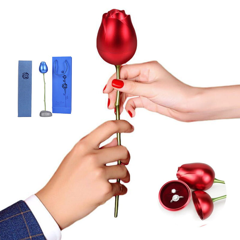 

Metal Rose Flower Jewelry Box Favor With Resin Base Gift Boxes Packaging Christmas Valentine's Day Gifts Home Decoration Ornaments