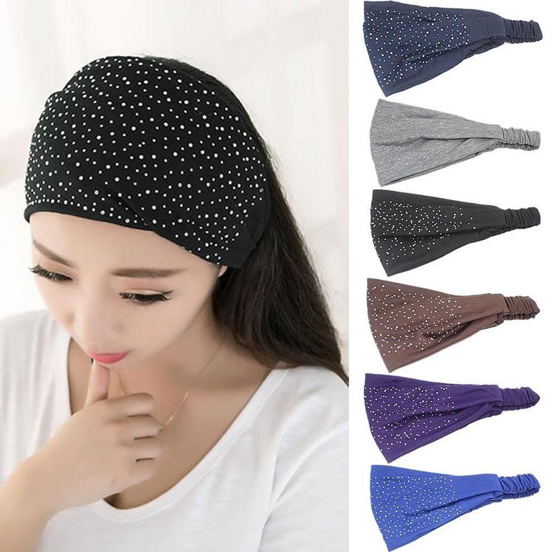 

Women Fashion Soft Cotton Stretch Twist Headbands with Crystal Turban Headwear Bandage Hair Bands Hair Accessories