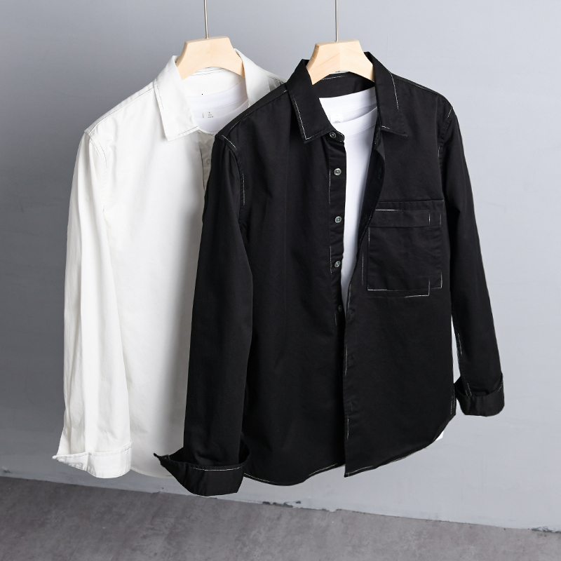 

2021 100% Cotton New Style Retro Casual Spring Fashion Solid Brand Shirts for Men Comfortable Black Shirt Mens Camisa Tops Sdnz