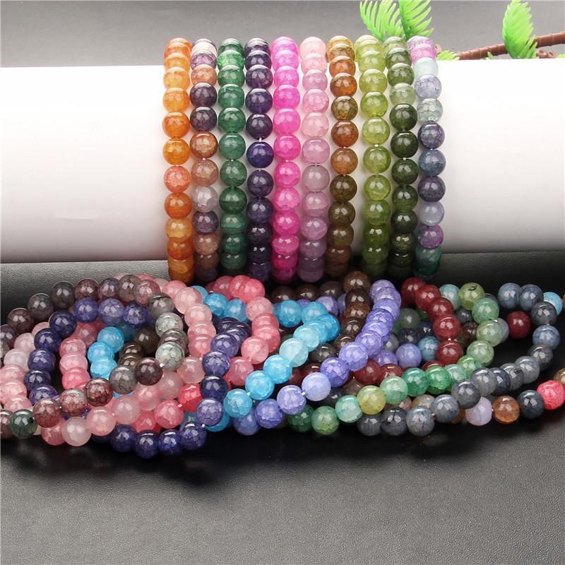 

Beaded, Strands Natural Stone Agates Bracelet 8mm Round Dragon Veins Cracked Beads Elastic Bracelets Women Men Energy Jewelry