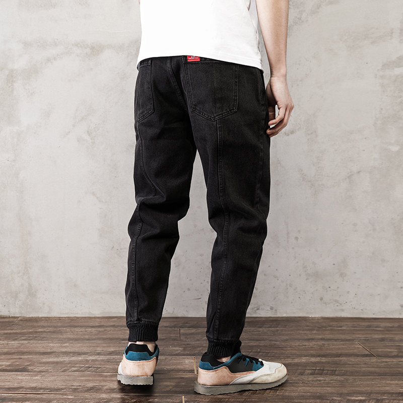 

2021 New Fashion Streetwear Loose Fit Black Spliced Designer Denim Cargo Japanese Vintage Hip Hop Jeans Men Harem Pants Pgog
