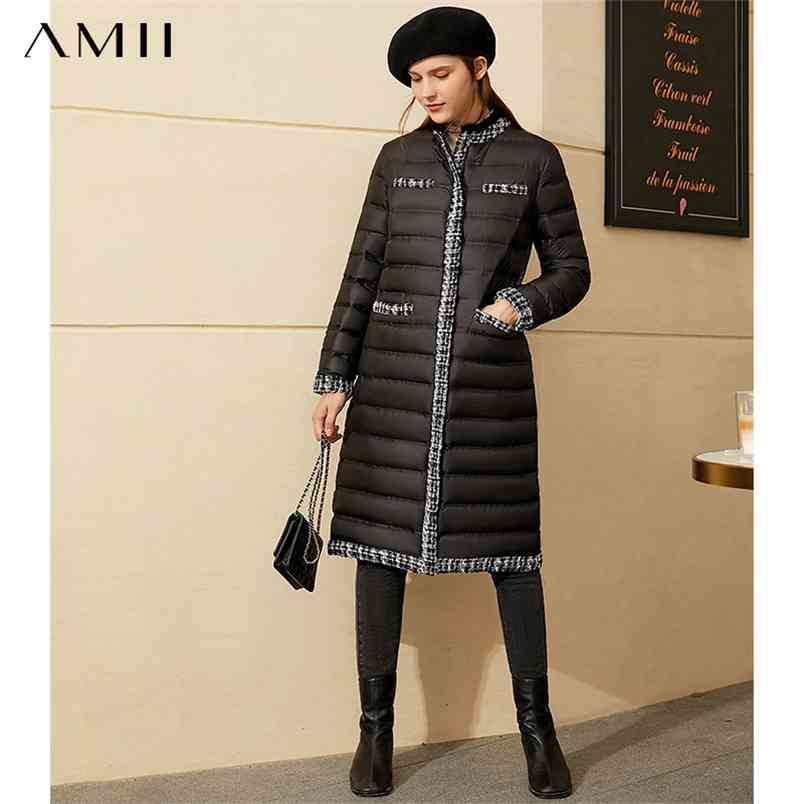 

Minimalism Down Jacket Female Winter 90%White Duck Mohair Patchwork Stand Collar Women's Coat 12070351 210527, Black