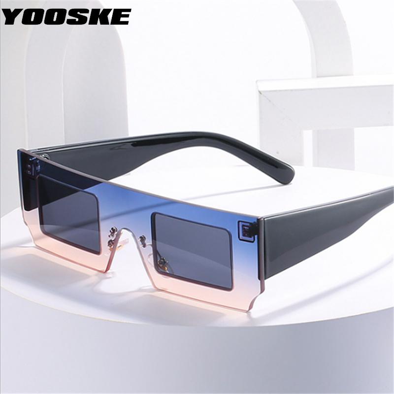 

Sunglasses YOOSKE Trendy Gradient Women Vintage Brand Designer Square Sun Glasses Men Retro Blue Eyewear Travel Style UV400
