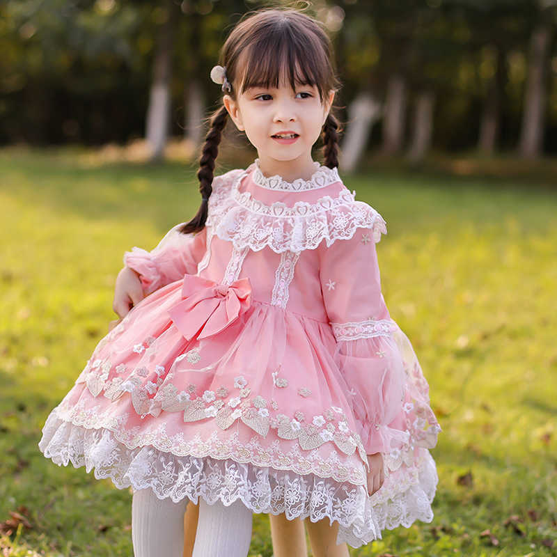 

Kids Spanish Dress Girls Princess lolita Vestidos Children Birthday Party Ball Gown Infant Lace Spain Boutique Dreeses 210615, Pink