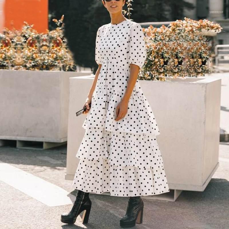 

Casual Dresses VONDA 2021 Women Dress Sexy Dot Printed Short Sleeve Maxi Long Bohemian Party Vestidos Female Plus Size Sundress, Black