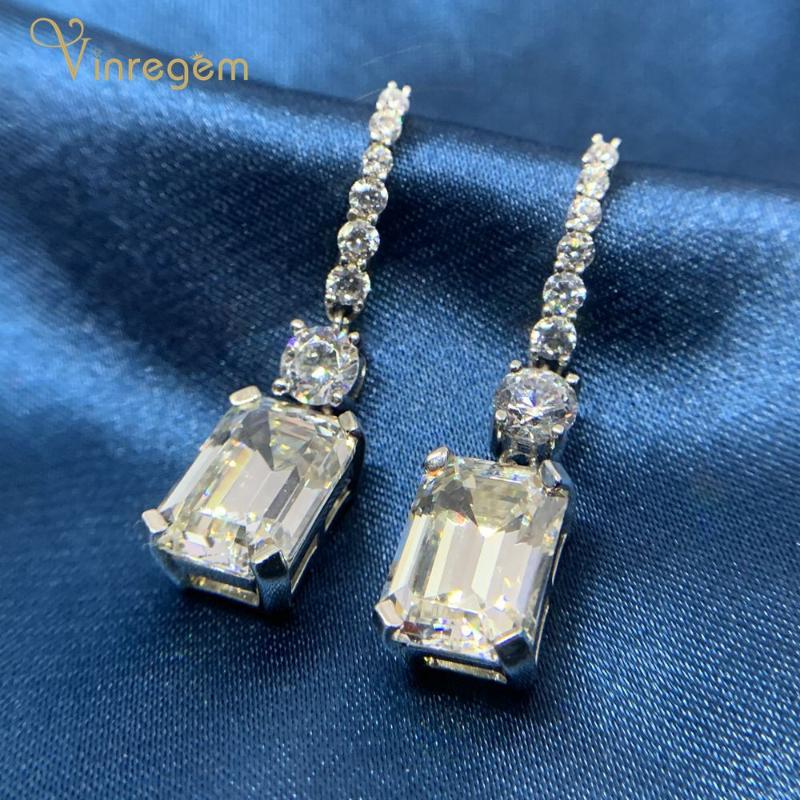 

Dangle & Chandelier Vinregem Luxury 100% 925 Sterling Silver Emerald Cut Created Moissanite Gemstone Wedding Engagement Drop Earrings Fine J