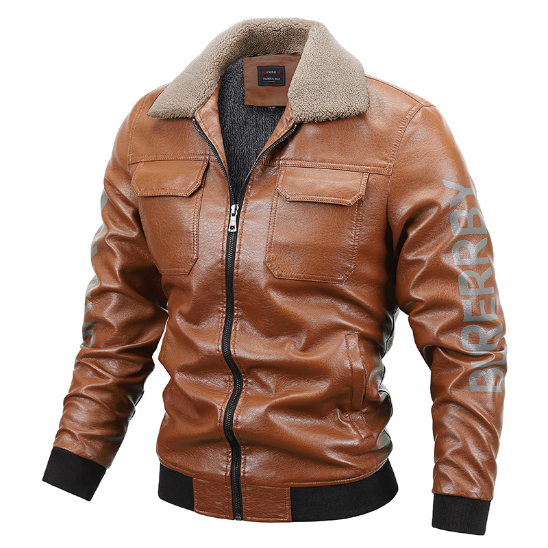 

Men Leather Jacket Plus Velvet Youth Motorcycle Leather Jacket Men Jacket, Black