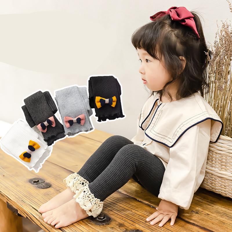 

Leggings & Tights 0-6Y Soft Cotton Girls Leggins Spring Autumn Cute Bowknot Toddler Baby Skinny Pants Solid Color Ruffle Lace For, Blue
