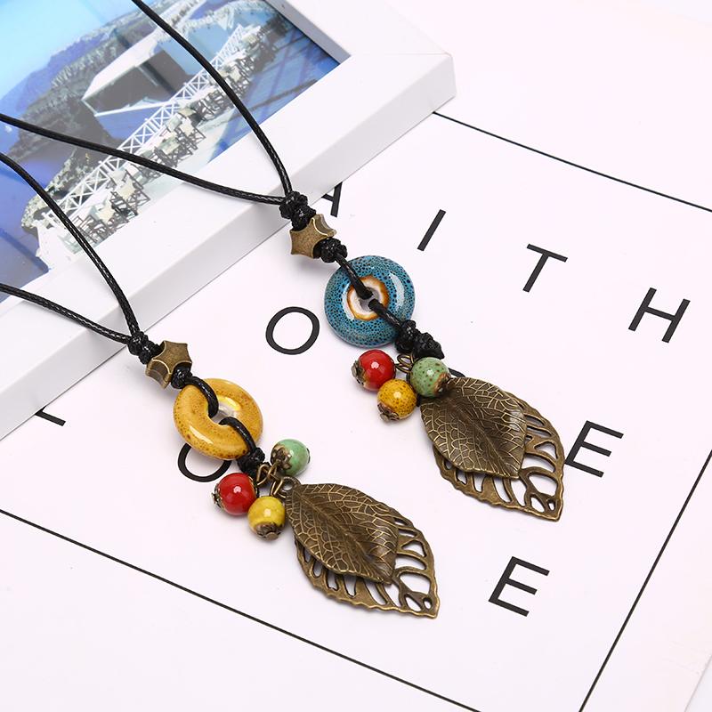 Pendant Necklaces Women Ethnic Ceramics Beads Necklace Fashion Chain Charm Jewelry Gift-image-708510335