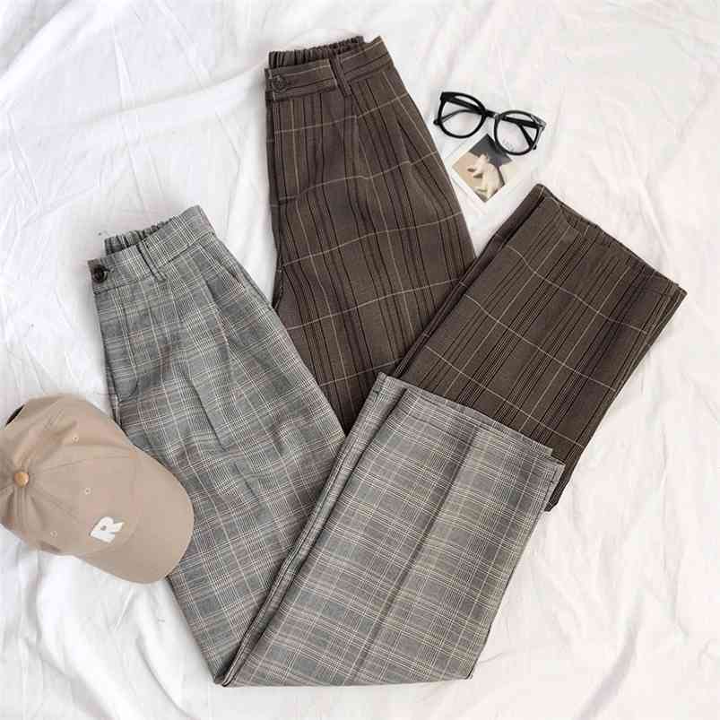 

Mooirue Spring Women Pants Plaid High Waist Dropping Feeling High Waist Wide Leg Long Suit Pants 210721, Coffee color