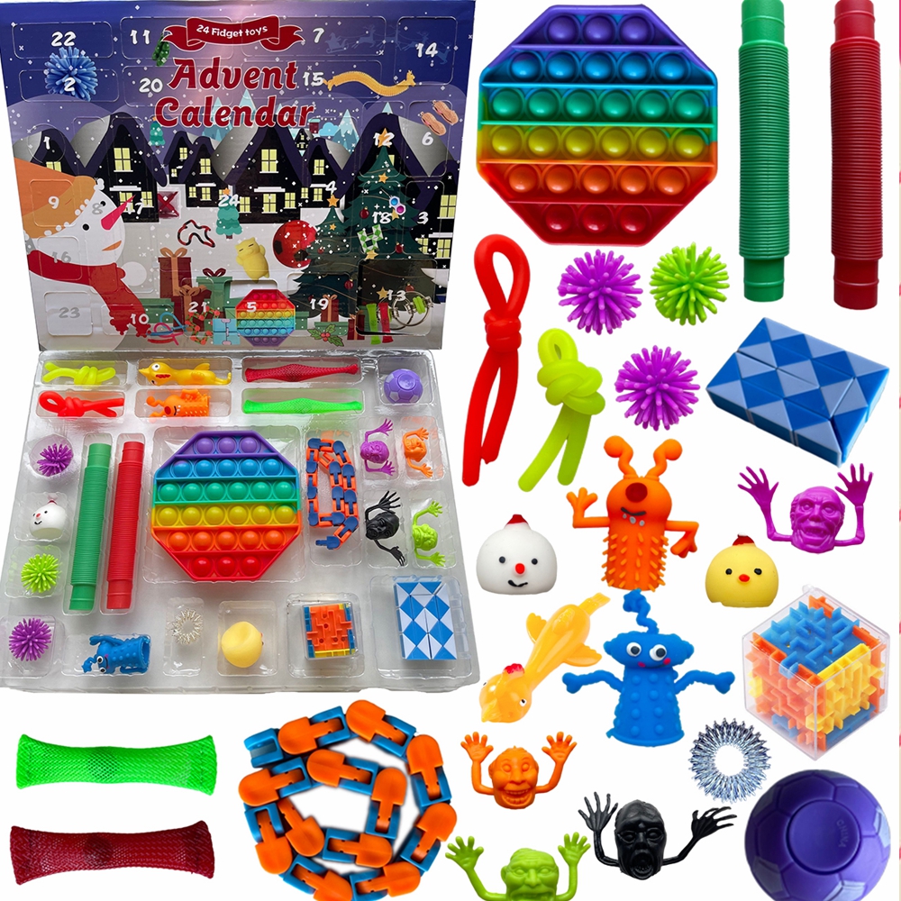 

24pcs Set Christmas Fidget Toys Advent Calender Blind Box Gifts Simple Dimple Decompression Toy Push Bubbles Kids Xmas Gift EEA