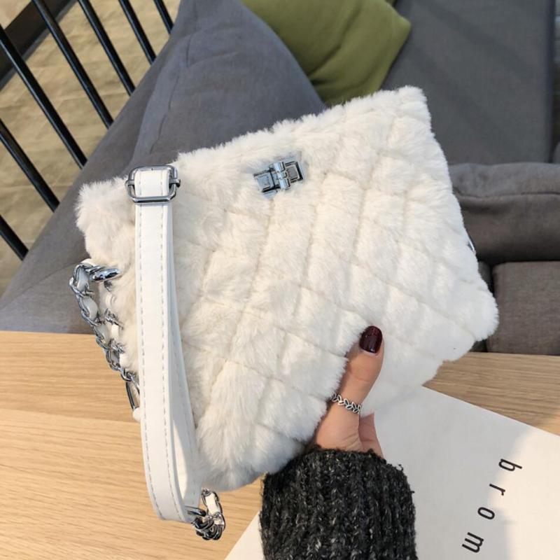 

Sweet Lady Square Crossbody bag 2021 Fashion New High quality Soft Plush Women's Designer Handbag Chain Shoulder Messenger Bag, Black