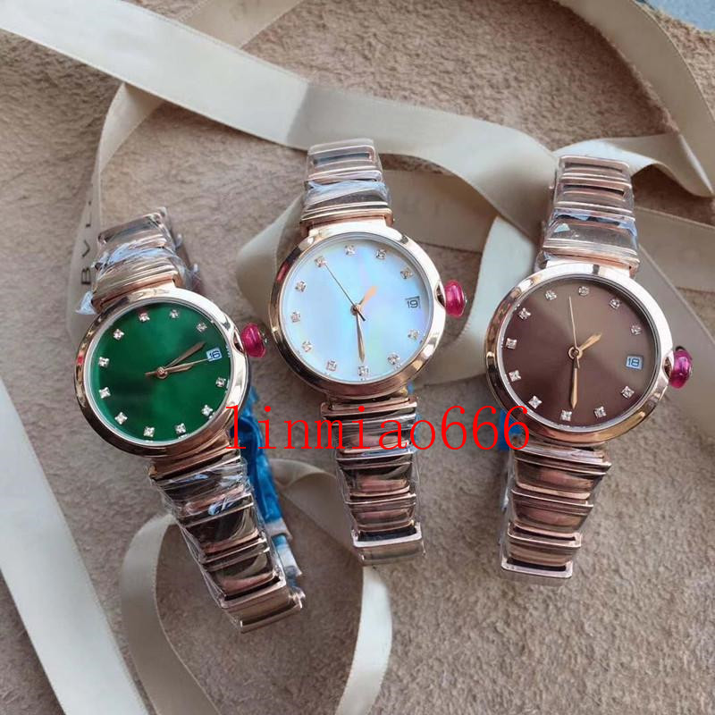 

29mm coffee dial quartz womens watches rose gold ladies watch date wristwatches three hands diamond hour markers, Slivery;brown