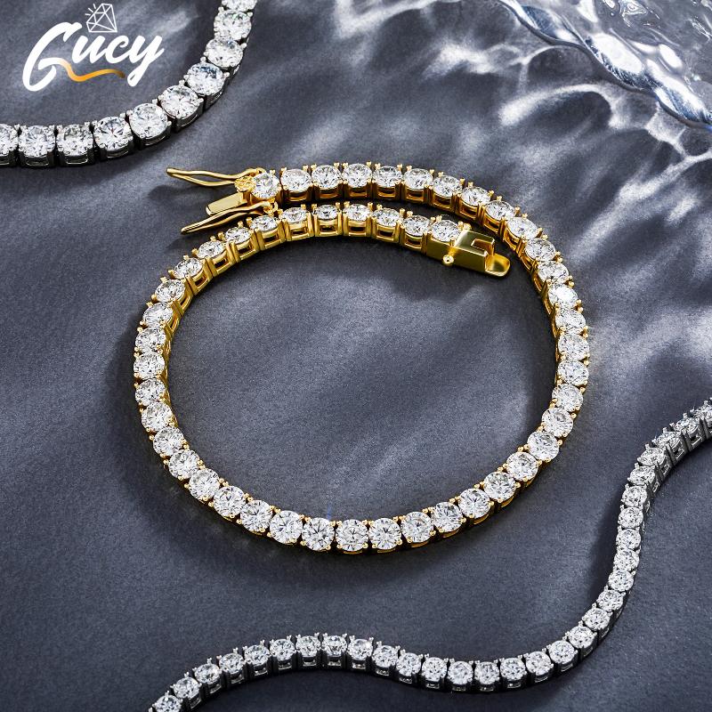 

Other Bracelets GUCY 3MM-5MM Women 925 Sterling Silver Jewelry Moissanite Diamond Wedding Party Bracelet Drop, Golden;silver