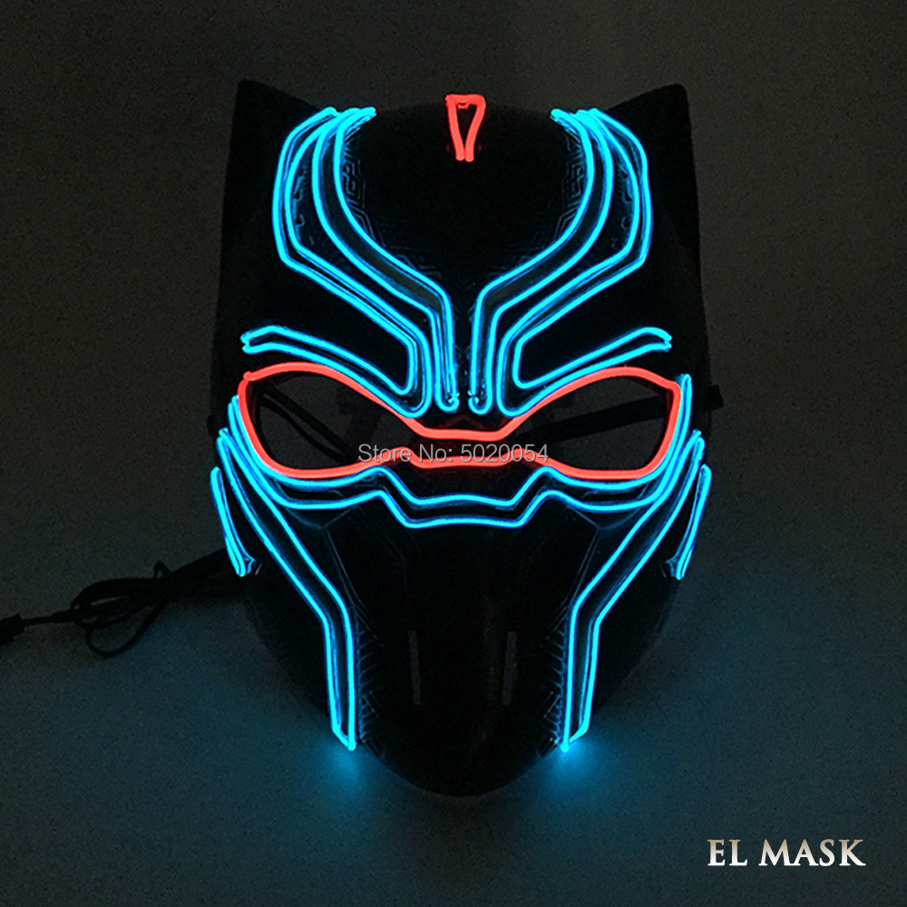 Costume Accessories Masquerade Decoration Props Black Panther Cosplay Neon Light Up EL Wire Mask Super Hero Glowing Mask LED Mask-image-751130211
