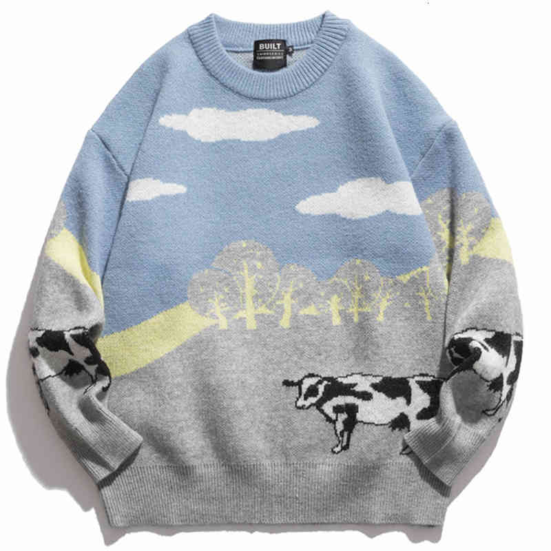 

Men's Sweaters Homens harajuku vacas blusas de malha inverno unisex retro oversize casal malhas masculino casual solto vintage kawaii pulôver topos GNW2, 1# shoe box