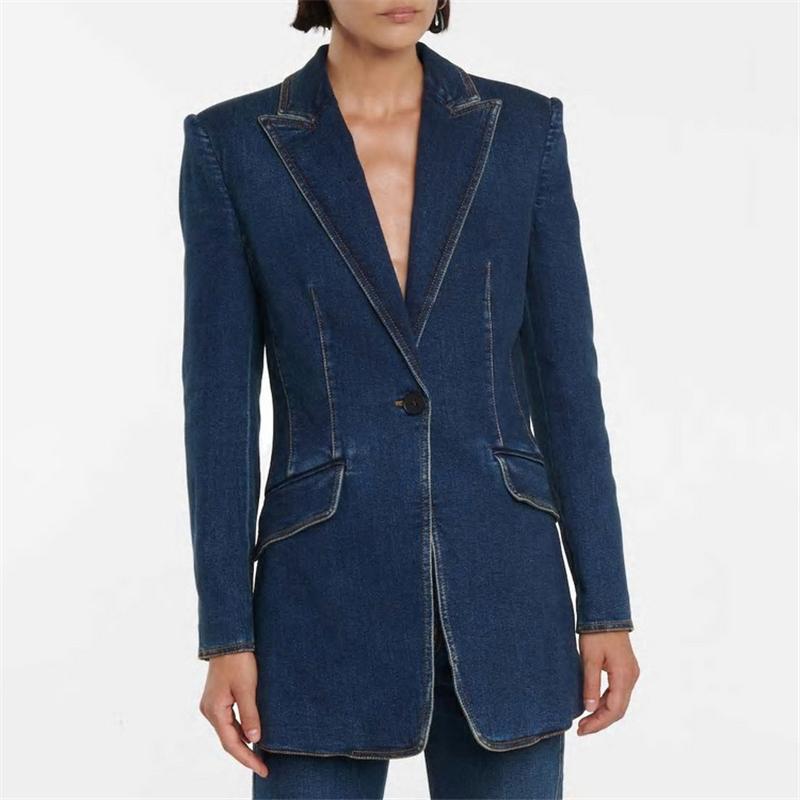 

Women's Jackets 2022 Spring Lapel One Button Suit Collar Denim Jacket Fashion Retro Washed Blue High Waist All-match Clip Gram, Black;brown