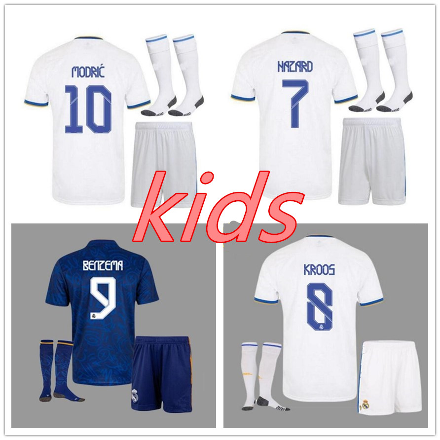 

kids soccer jersey Benzema 2122 child Football shirt Shorts socks 2022 2023 BENZEMA VINI JR ALABA HAZARD ASENSIO MODRIC