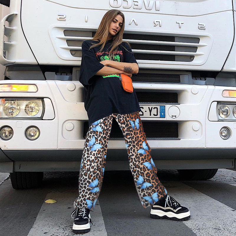 

2021 New Leopold Print of Women with High Waist Plaid in a Straight Line Loose Sweat Pants Fashion Pantalon Femme Sweatpants 1geg, Leopord
