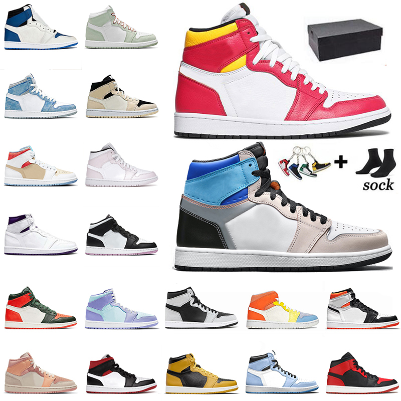 

With Box Prototype Jumpman 1 1s Womens Mens Basketball Shoes University Blue Mid Orange Barely Rose High OG Hyper Royal Fearless Trainers Sports Sneakers Size 36-46, M23 mid mixes pastel purple and blue 36-
