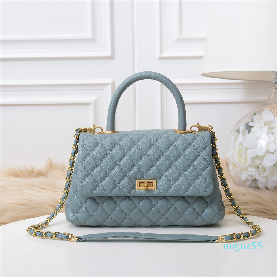 

Fashion Net Red Diamond Plaid Chain Womens Bag Genuine Leather Lychee Pattern Shoulder Crossbody High Texture Trendy Bags, Gray large