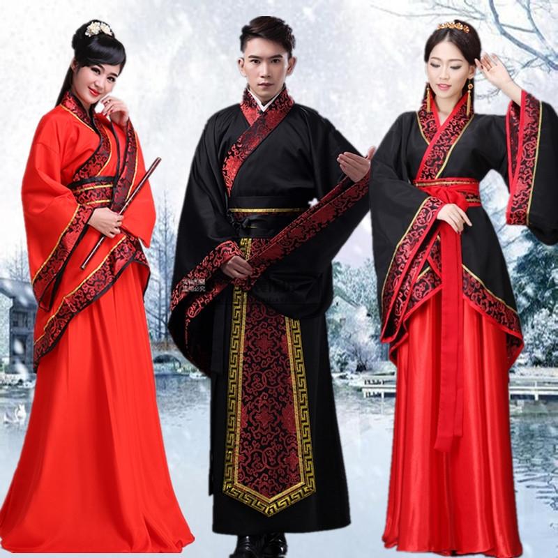 

Stage Wear Hanfu National Chinese Dance Costume Men Ancient Cosplay Traditional Clothing For Women Clothes Lady Dress, Black;red