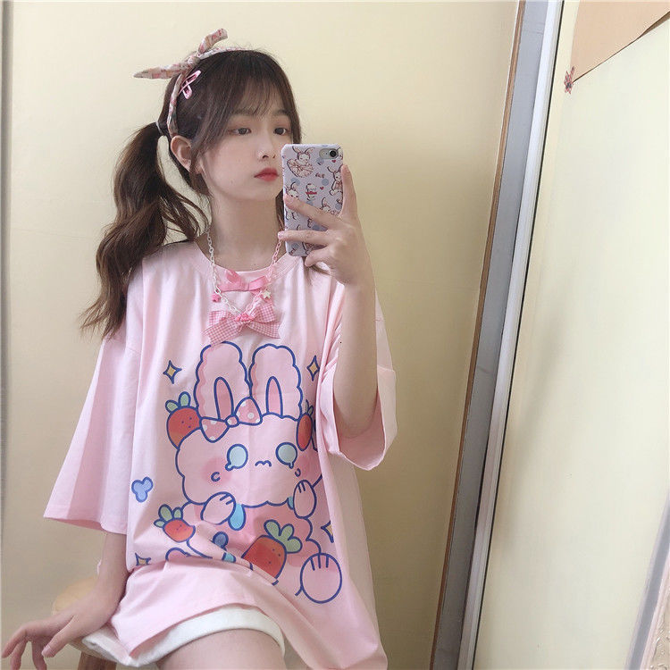 

2021 New Harajuku Kawaii Short-sleeve of Summer ' Women From Cartoons T-shirts Young School Shirt T-shirt Clothes 1e3f, Ivory
