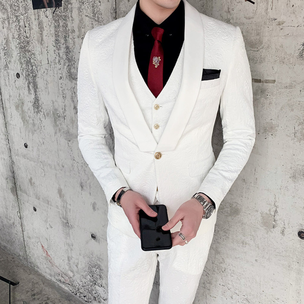 

2021 Style Groom Costume Homme Marriage Color Retro Rose Embossed Piece Sets Fashion Plus Size Suit Yip7, Black