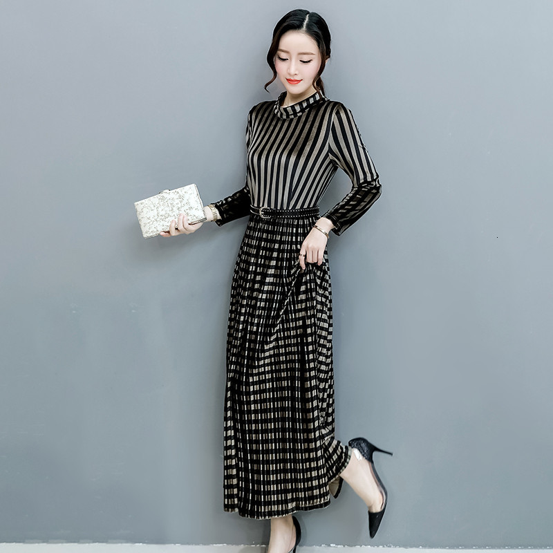 

2021 New Women's A-line Pleated Veet Female Stripe Long Es Large Sizes Vestidos Womens Clothing Wxf622 846f