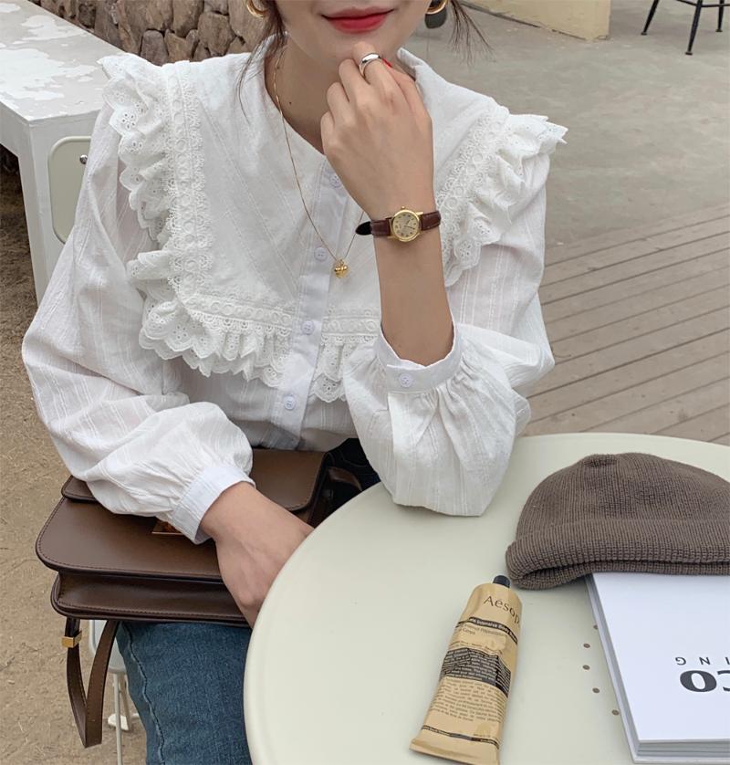 

Women's Blouses & Shirts Female High Street White Spring Chic Patchwork Lace Women Loose Elegance All Match