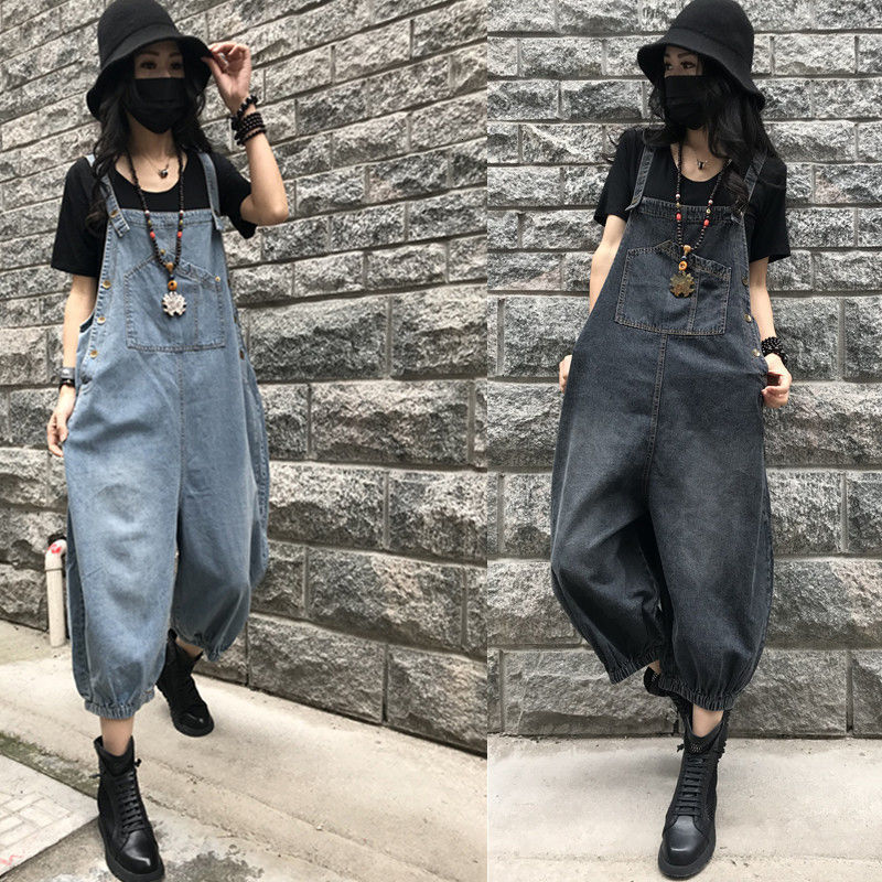 

2021 New Nice Denim Women's Overalls Size Casual Fall Down Vintage Wide Leg Calf-length Calf Calf-pants Tall Mother-waist Jeans High Pkjb, Blue