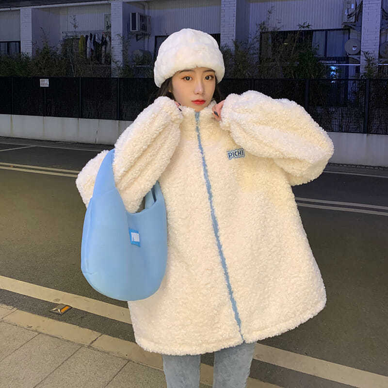 

2021 New Deeptown Style Zip Up Hoodie Kawaii Fashion Winter Hoodies Long Sleeve Tops Casual White Sweatshirt Women H5ev