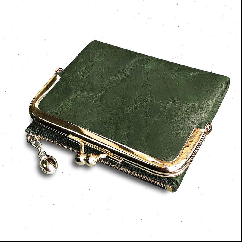 

womens wallet short bifold retro multifunction coin purse with zip and kiss lock green, Red;black