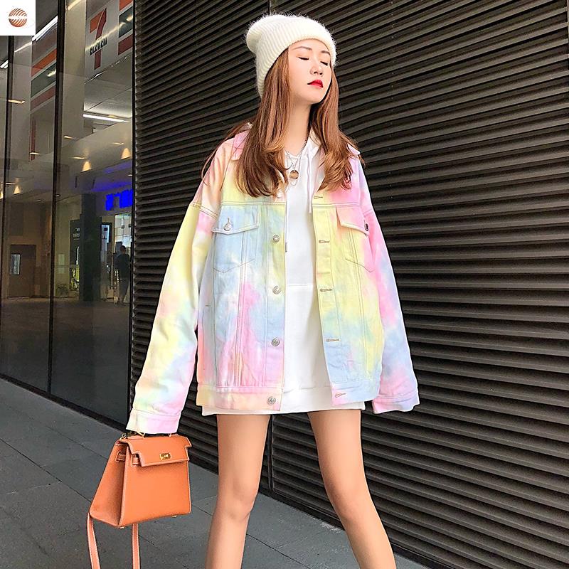 

2021 spring and autumn new love hug the same clothes rainbow clothes color tie-dye jacket men and women, Black;brown