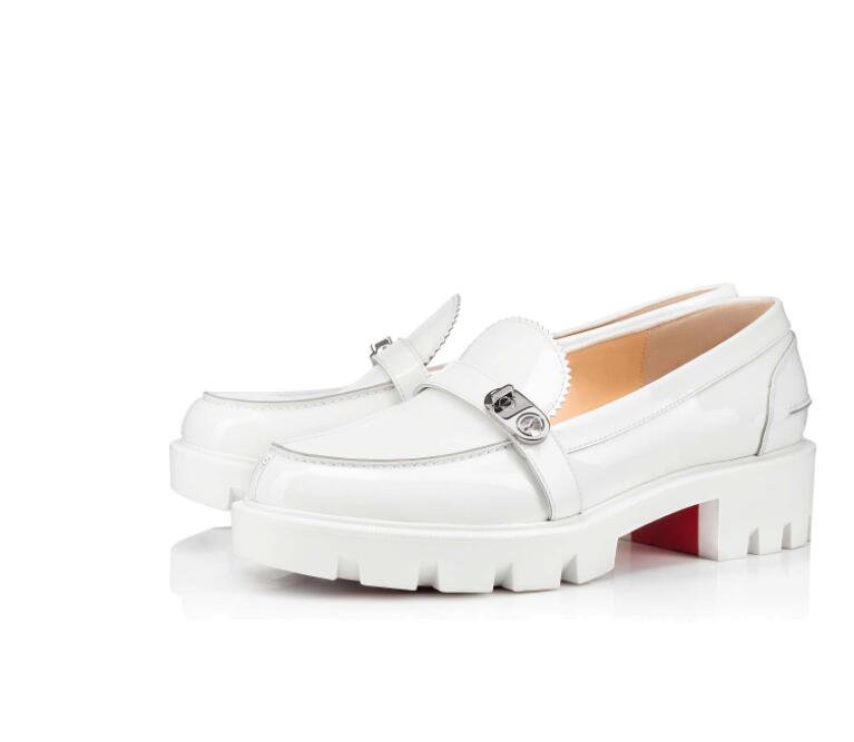 

2021 spring new leather ladies dress shoes European and American style red sole round toe casual platform loafers single shes Lock Woody Flat