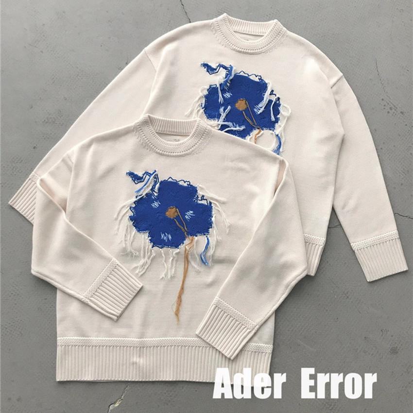 

2021 New Blue Flower Embroidery Jacquard Tassel Ader Error Sweaters Women Men Woolen Apricot Adererror Knitted Pullovers 5rhr