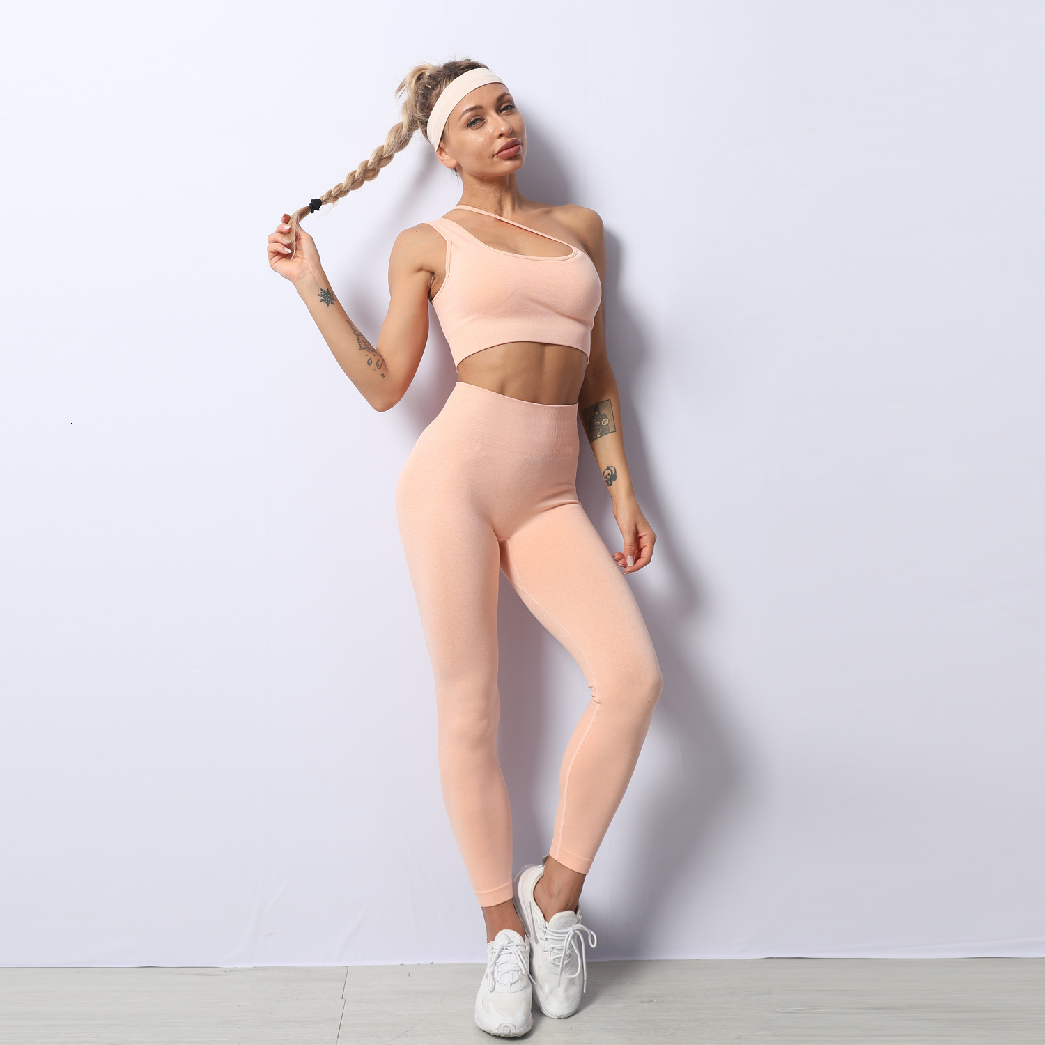 

Yoga suit women' ins solid yoga pants fashion high waist fitness sports bra, Pink suit