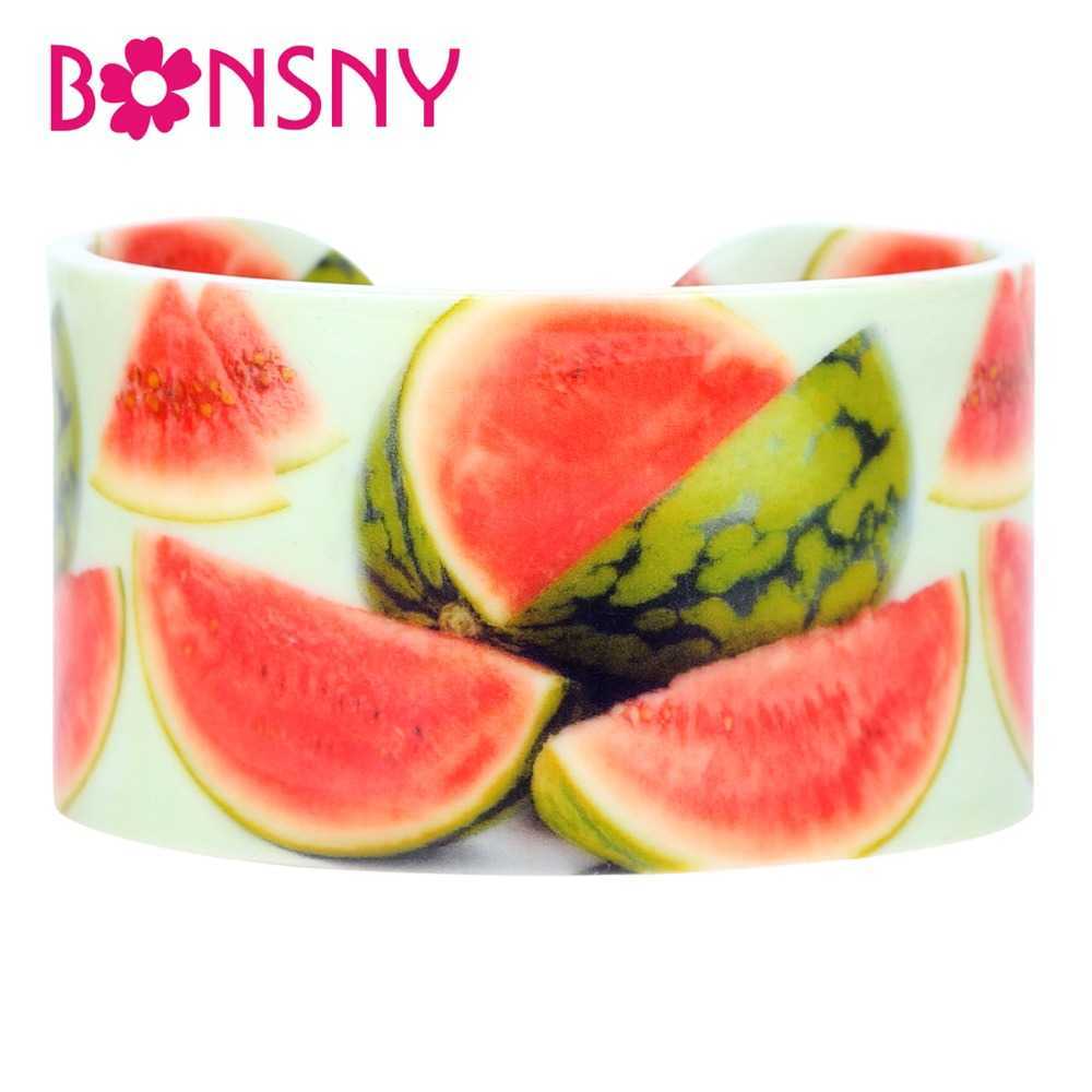 

Bonsny Acrylic Novelty Watermelon Fruit Bangles Bracelets Fashion Craft Jewelry for Women Girls Ladies Teens Summer Gifts Bulk Q0719