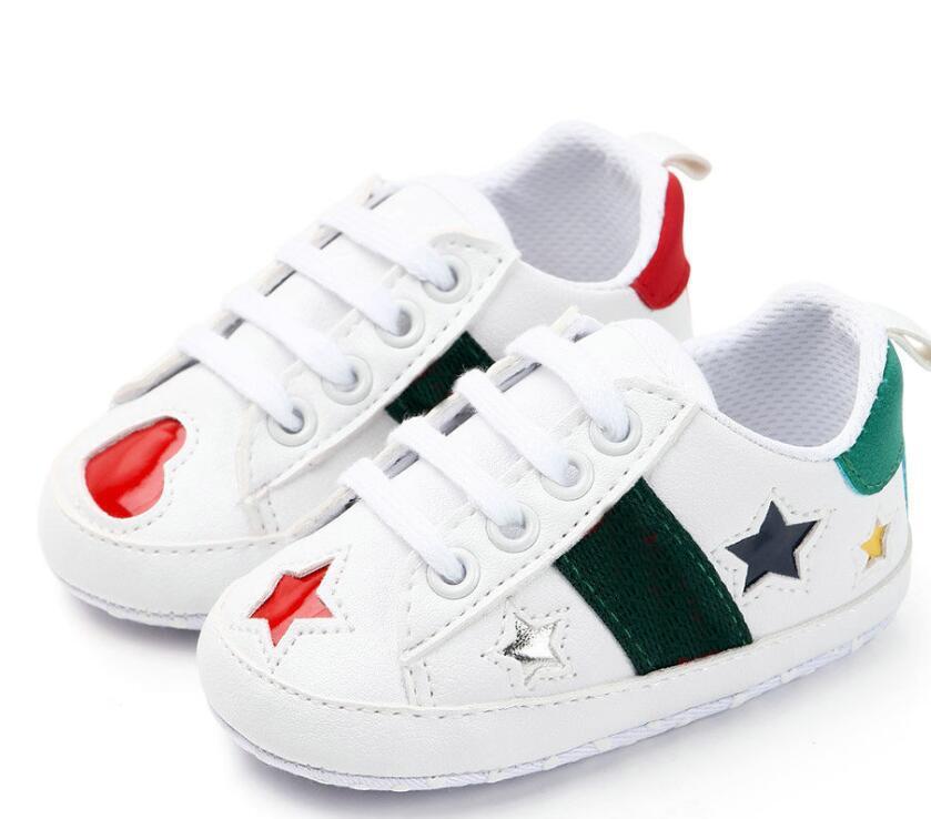 

Boys Newborn Baby Girls Shoes Heart Star First Walkers Crib Shoes Kids Lace Up PU Prewalker Sneakers
