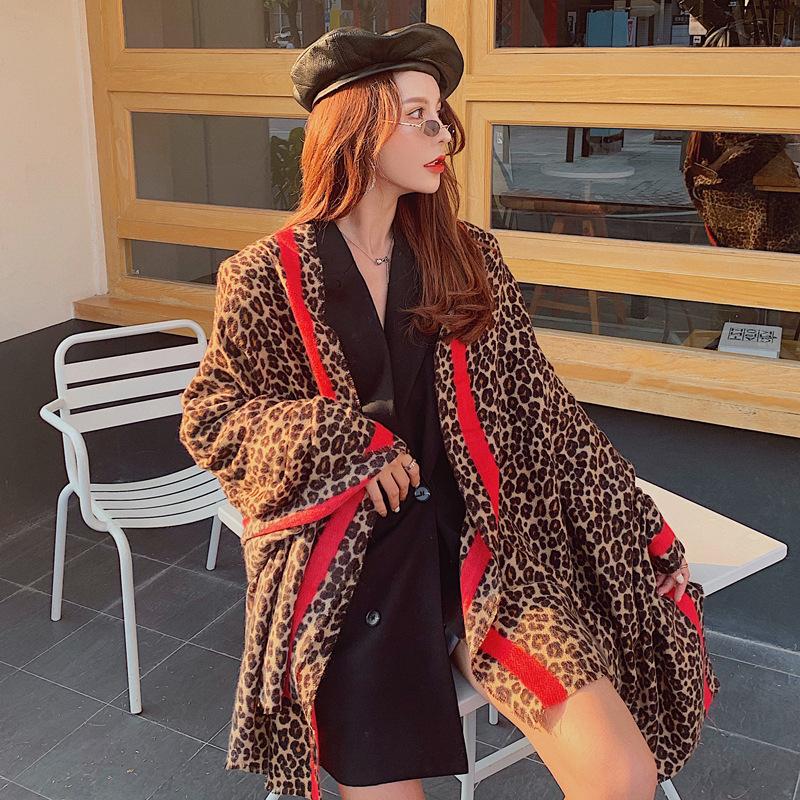 

Scarves Leopard Scarf Female Autumn And Winter Dual-use Thick Student Ins Girl Soft Big Shawl To Increase The