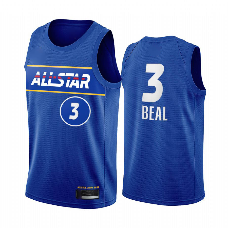 

2021 All-Star Bradley Beal Jersey Blue Eastern Gold Conference Washington Wizards Men Basketball Uniform, Black;red