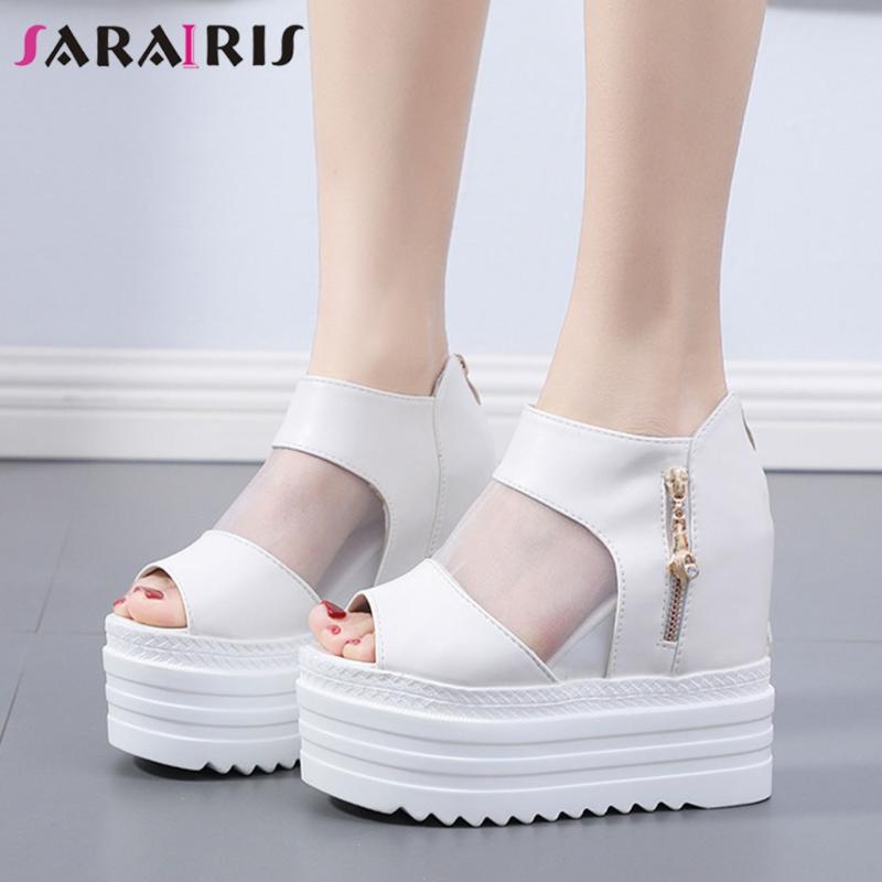 

SARAIRIS Brand New Female Mature Casual Sandals 2021 Summer Sandals Women Platform Thick Sole Wedges High Heels Shoes Woman, White