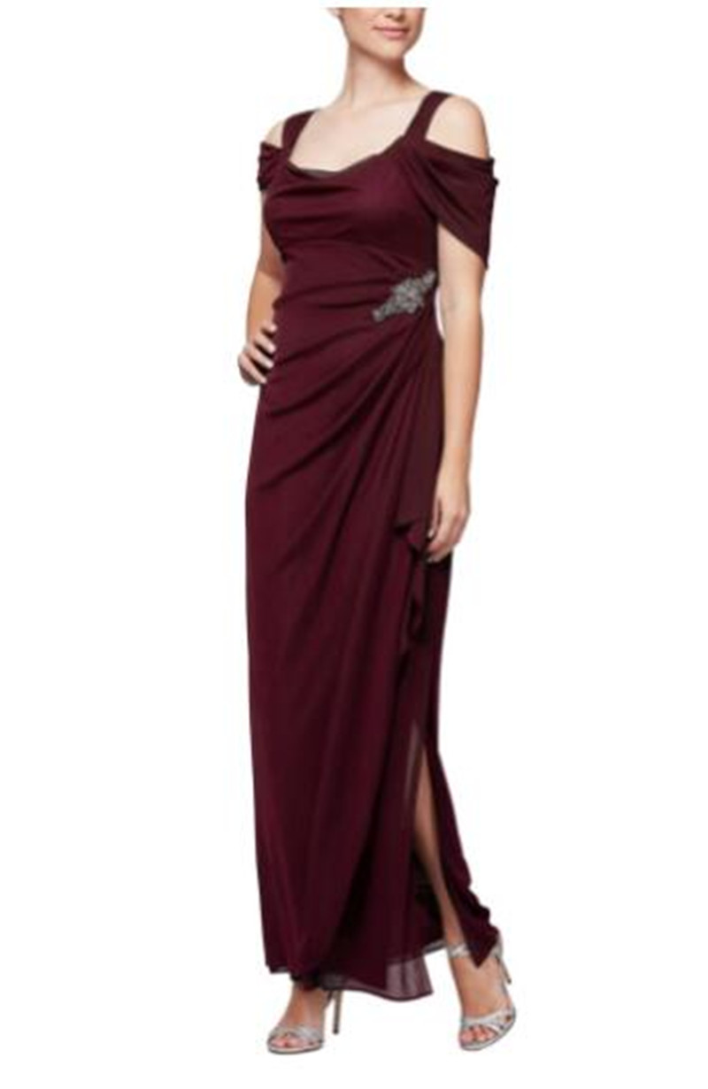

Sheath Chiffon Sleeveless Mother Of Wedding Dress Women's Evening Dresses Off-Shoulder Pleats The Bride Gowns