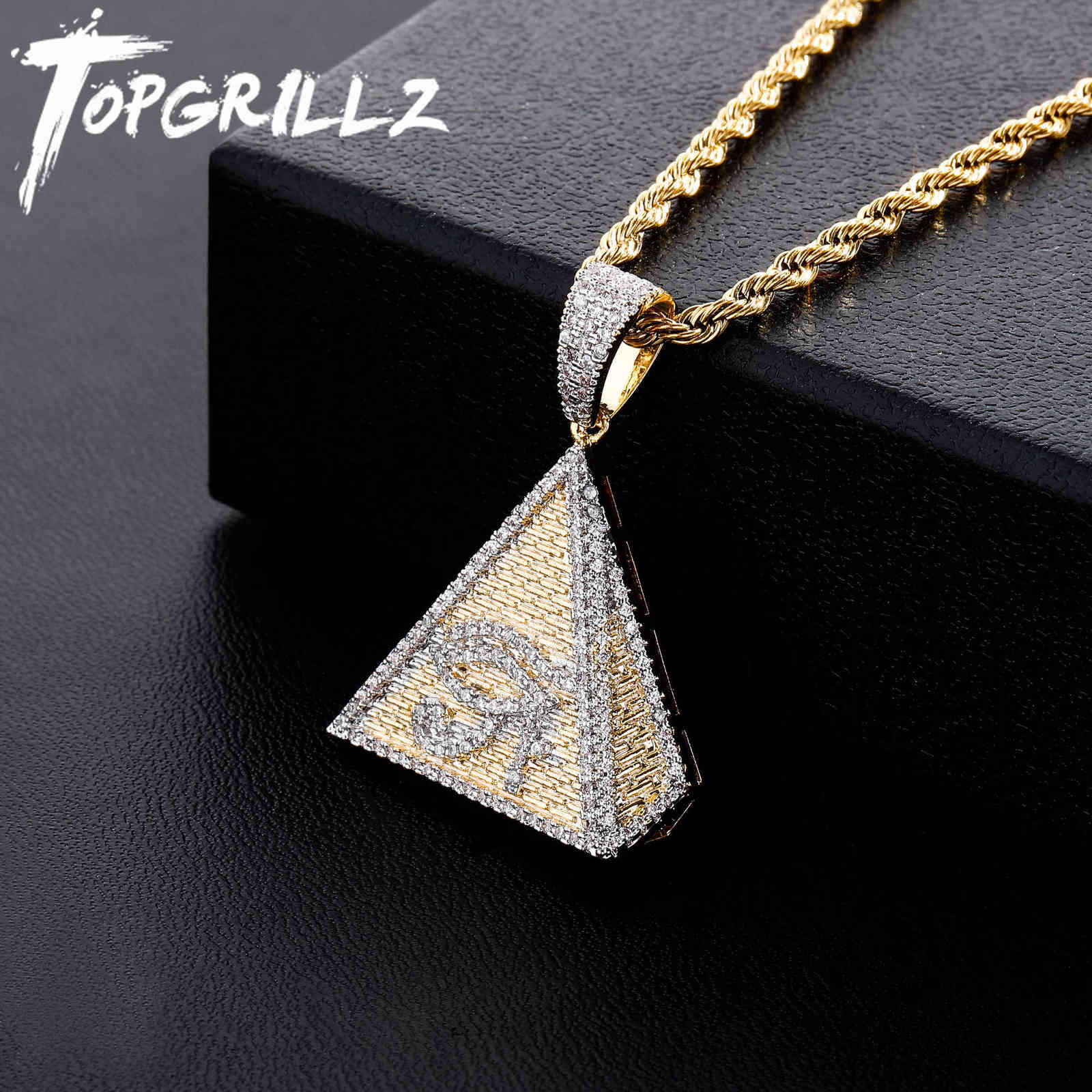 

TOPGRILLZ Hip Hop Gold Color Plated Egyptian Pyramid Eye of Horus Pendant Necklace Iced Out Micro Paved Zircon Charm Jewelry
