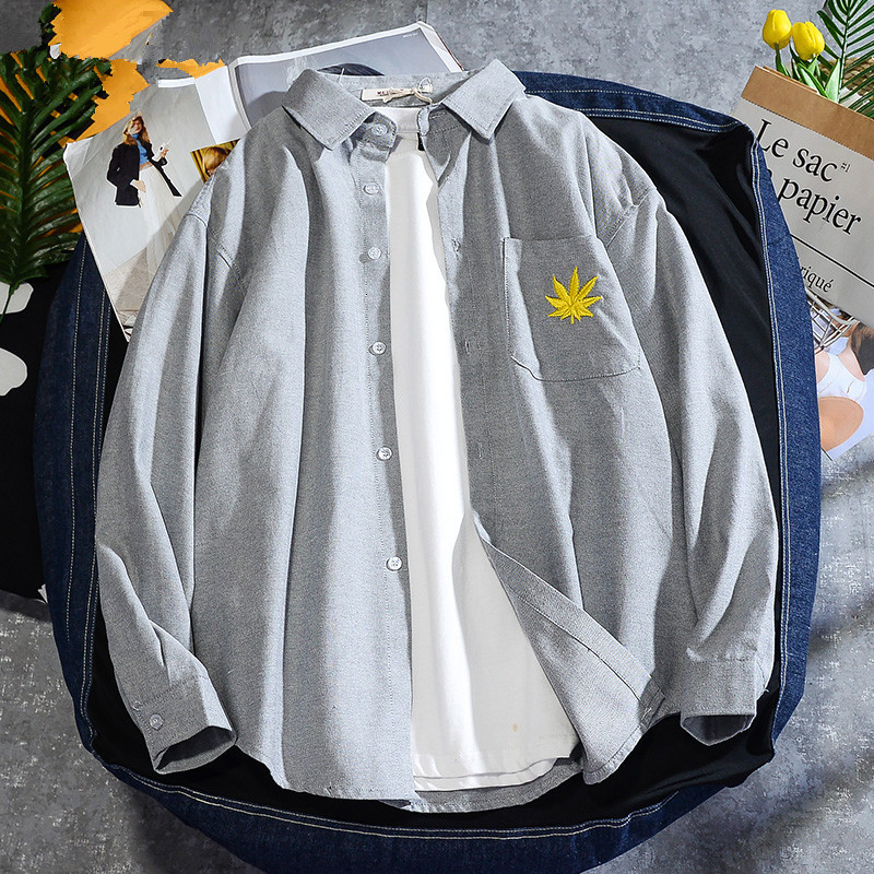 

2021 Korean Fashion Mens Shirts Solid Color Long Sleeve Cargo Autumn Men Pocket Embroidery Couple Shirt Man Koszule C8l8, Black