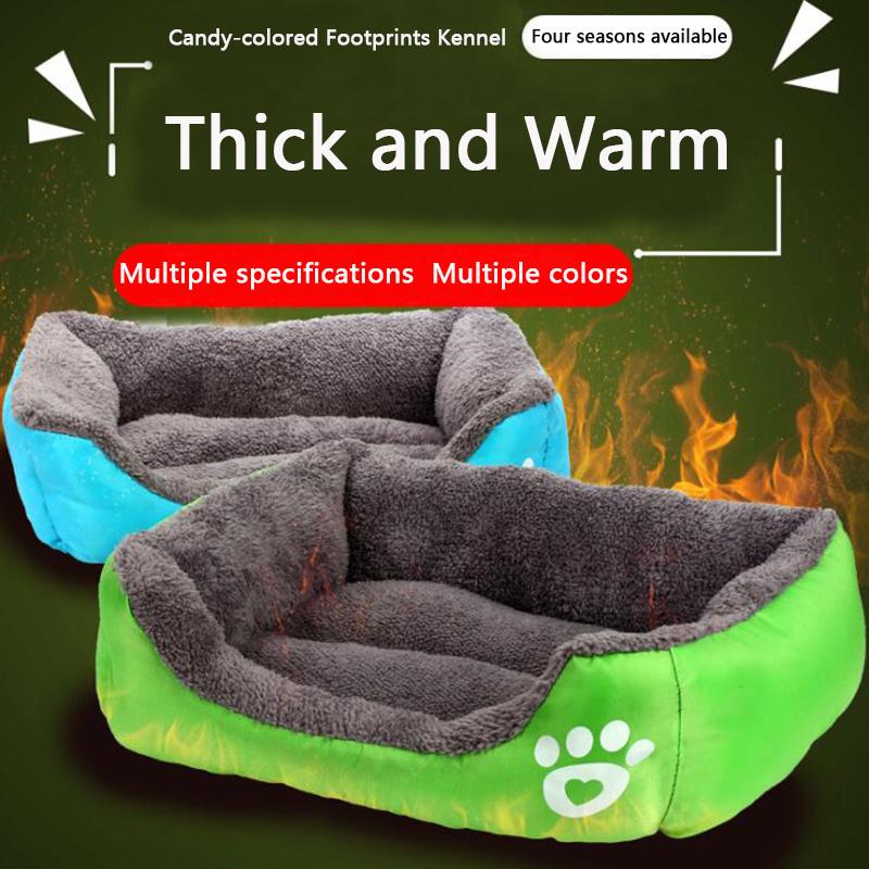 

Pet Supplies Kennel Autumn Winter Warm Footprints Cotton Velvet Pet Mat Soft Comfortable Nest Candy Color Square Dog Bed