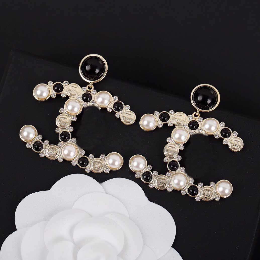 

Top quality drop earring with black and pearl diamond for women wedding jewelry gift free shipping with box PS4102, Golden