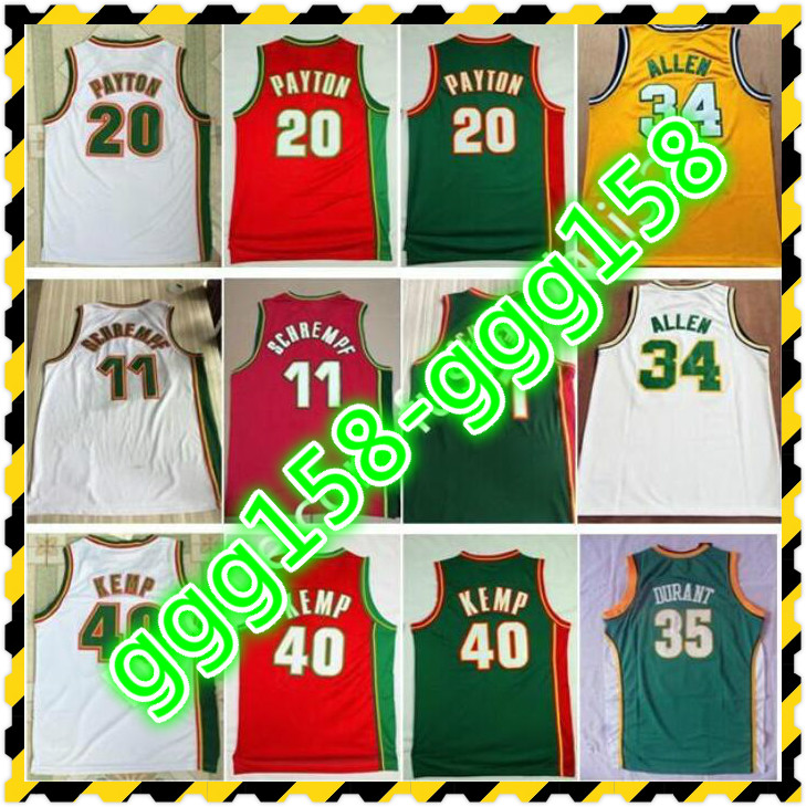 

1996 Man Sportswear Gary 20 Payton Jersey Vintage Shawn 40 Kemp Kevin 35 Durant Yellow Green Sports Shirts Ray 34 Allen Jersey Stitched