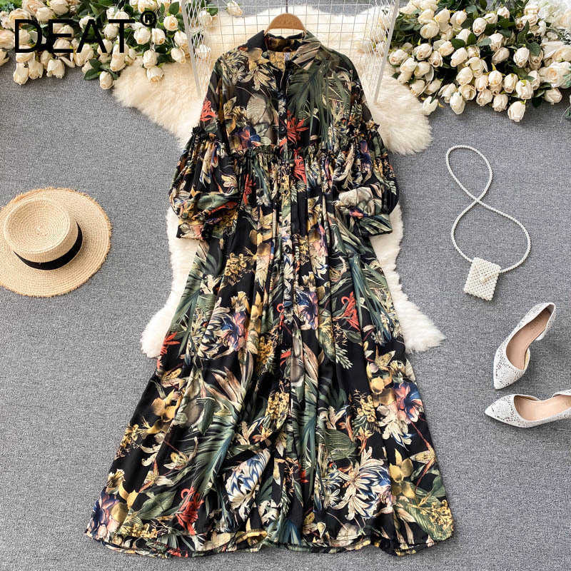

DEAT Women Printing Dress Round Neck Long Sleeve Arrivals Lady Fashion Temperament Spring Summer 11D1549 210709, Color