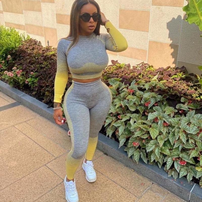

Women' Two Piece Pants Ladies Sports Suit Casual Outdoor Jogging Fashion Gradient Color Slim Long-sleeved Trousers Two-piece Women, Black